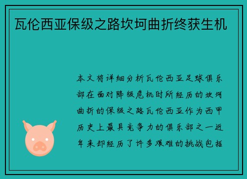 瓦伦西亚保级之路坎坷曲折终获生机 瓦伦西亚保级之路坎坷曲折终获生机